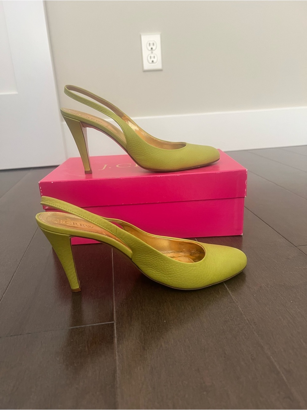J. Crew Lime Green Leather Slingback Heels